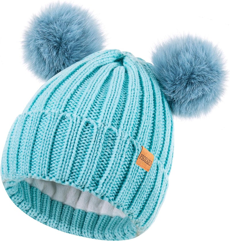 PIOZAED Women's Winter Warm Knit Beanie with Faux Fur Pom Skull Cap Cozy Fleece Lined Hat for Women - Image 1